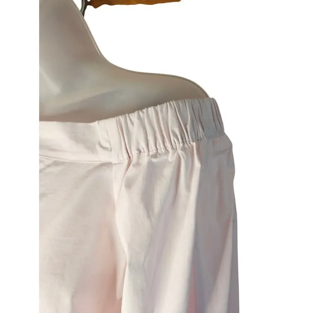 Free‎ People Bohemian Off Shoulder Pink Top Sz SM Adjustable Tie Cuffs